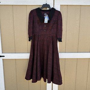 New Hearts and Roses Goth Steampunk Dress Red Floral Black Fit & Flare Size 10